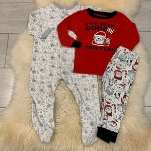 George White Stars Print Fitted Zipper & Carter’s Santa Red Print Pajamas 18-24M